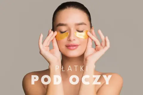 Kobieta z złotymi płatkami pod oczami, które nawilżają skórę. Płatki pod oczy to sekret promiennej cery.