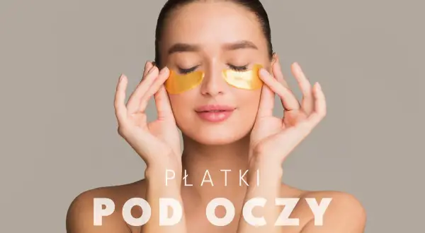 Kobieta z złotymi płatkami pod oczami, które nawilżają skórę. Płatki pod oczy to sekret promiennej cery.