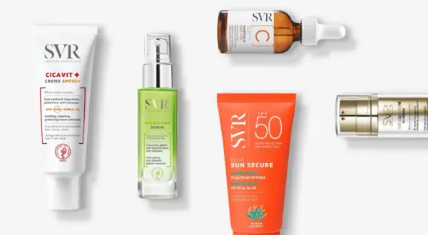 Krem SVR Cicavit+, serum SVR Sebiaclear, ampułka SVR z witaminą C, krem SVR Sun Secure SPF 50 i bi-serum SVR Densilium.