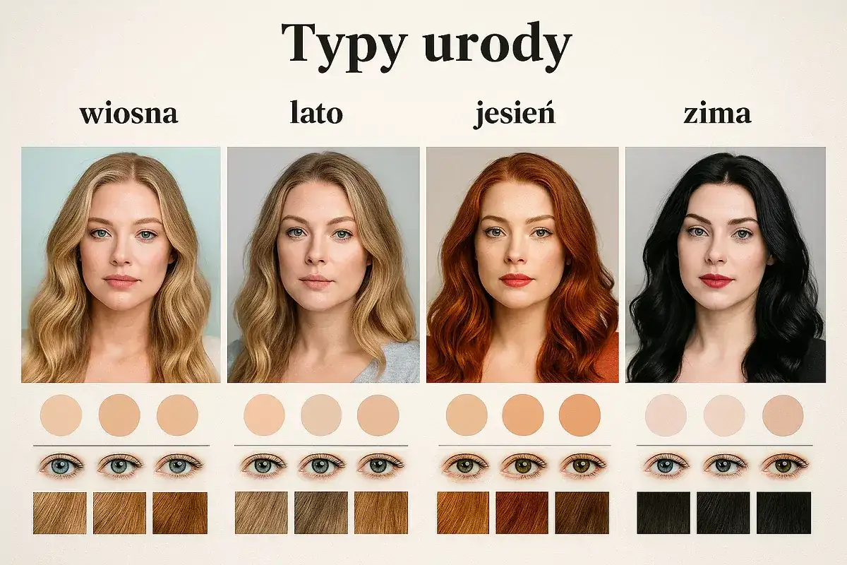 Typy urody pory roku: wiosna, lato, jesień, zima. Prezentacja odcieni skóry, oczu i włosów dla każdej z pór roku.